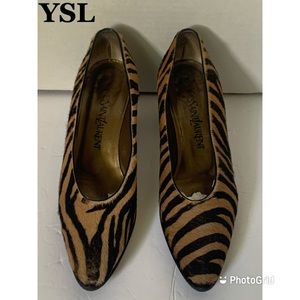 FAB Vintage YSL Brown Tan Zebra Fur Print Pumps Shoes 6 M ITALY